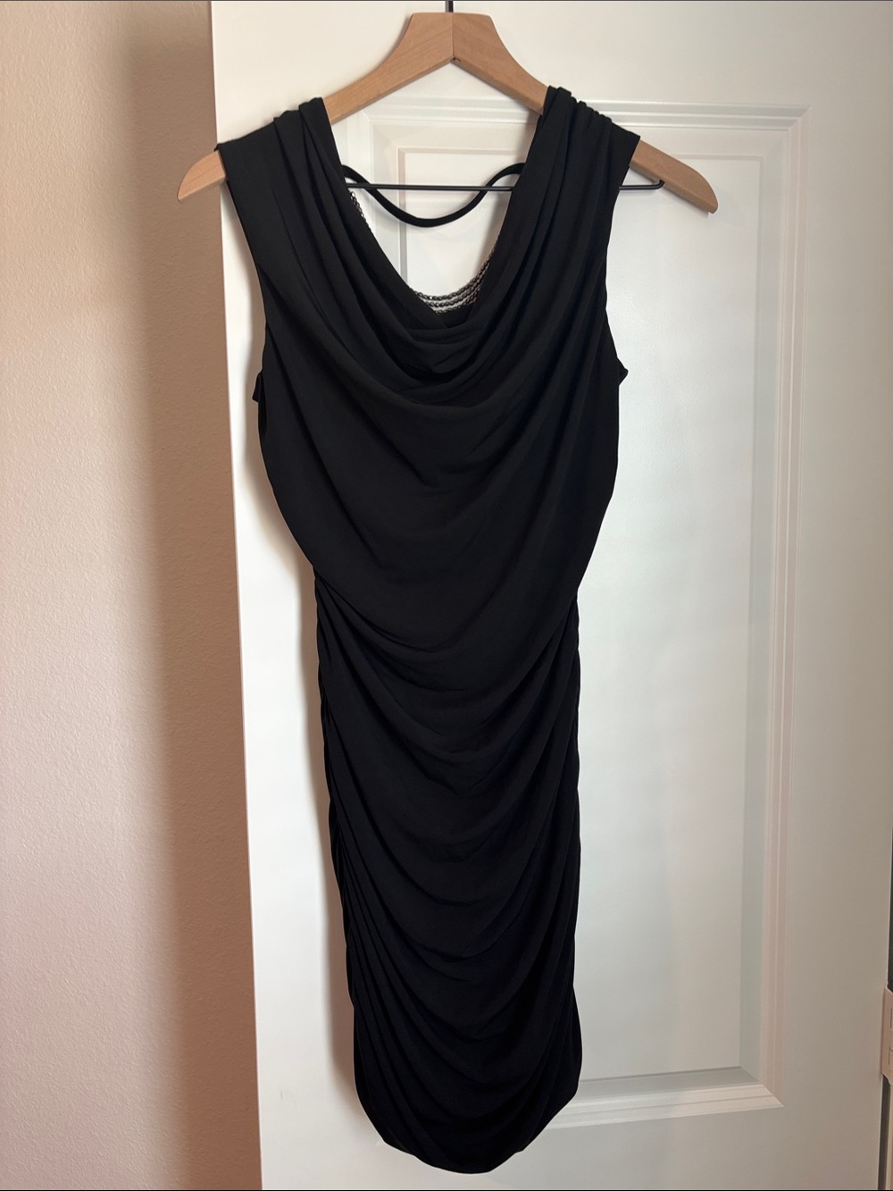 BCX Black Ruched Cowl Neck Beaded Cocktail Dress Size M Y2K